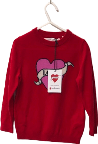 image of Chinti & Parker Red Cashmere / Merino blend Kids Love Sweater  3-4 Years