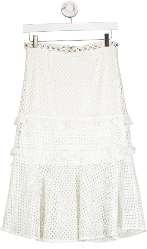 Image of True Decadence Cream Tiered Lace Skirt UK 10