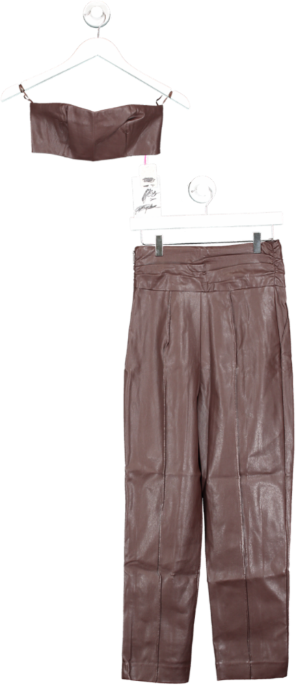 image of Free People Brown Cora  Bandeau Top And Trouser Set In Vegan Leather UK 4