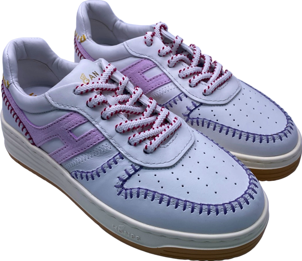 image of Hogan White and Pink Women's Lace-Up Sneakers EU 37 UK 4