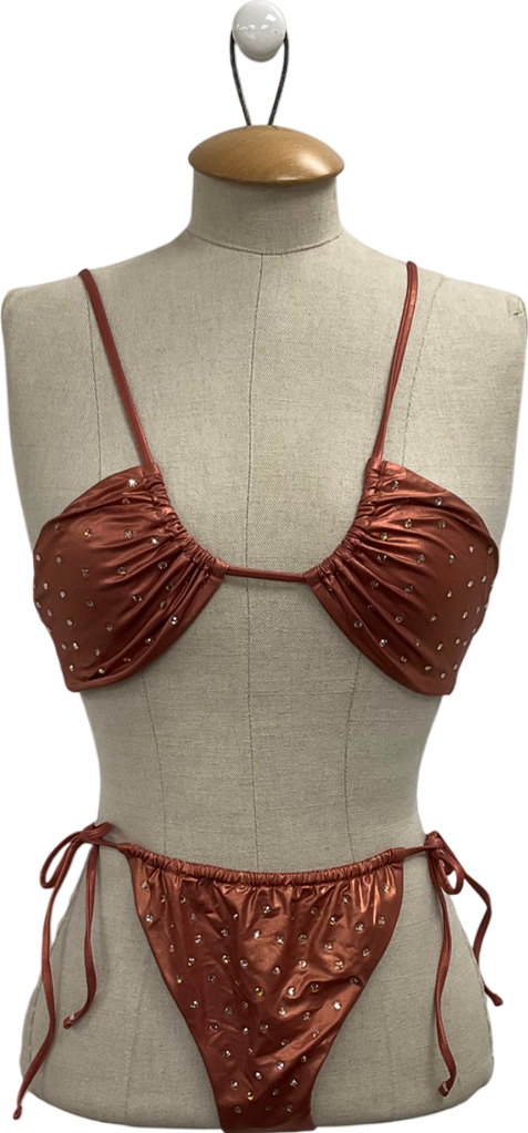 image of Lily Rose Brown Metallic Cinnamon Embellished Bikini UK S
