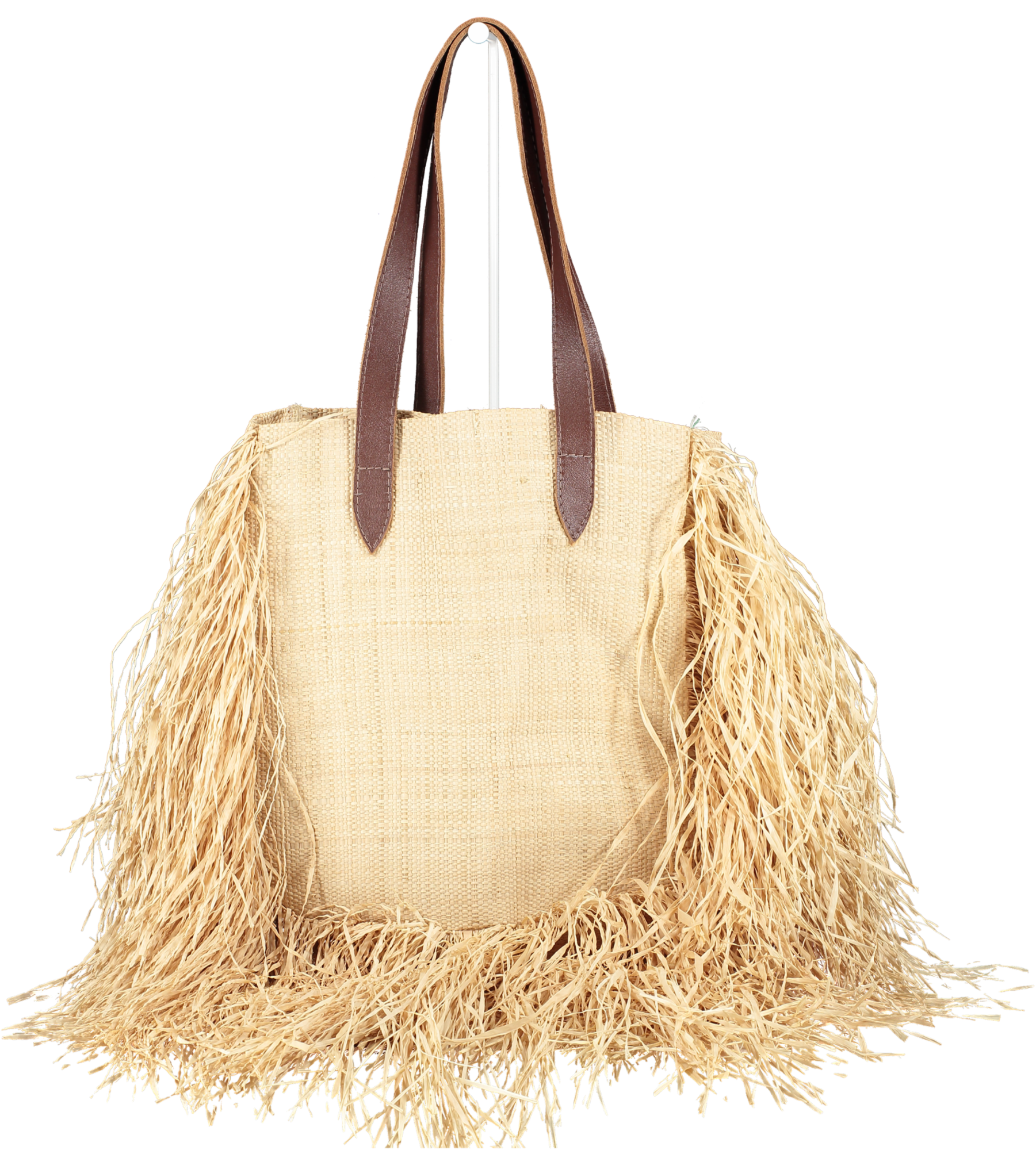 image of Nannacay Beige Raffia Fringed Tote Bag