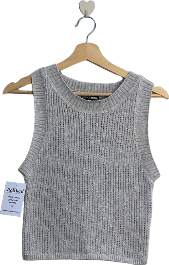 image of Fashion Nova Grey Ribbed Knit Tank Top UK 6