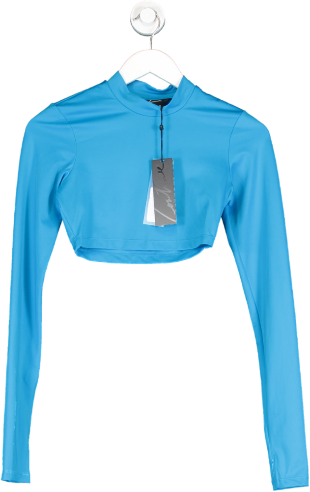 image of The Couture Club Blue Embroidered Long Sleeve Fitted Top UK 6