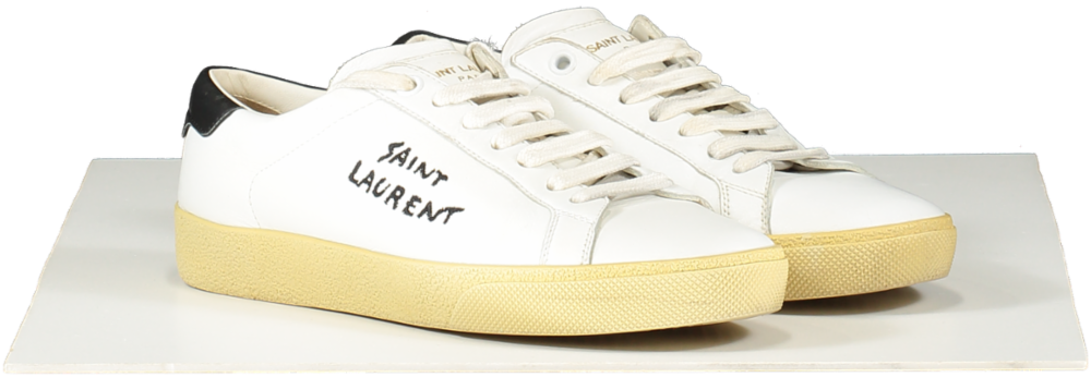 image of Saint Laurent White Court Classic Logo-embroidered Leather Trainers UK 2 EU 35 👠