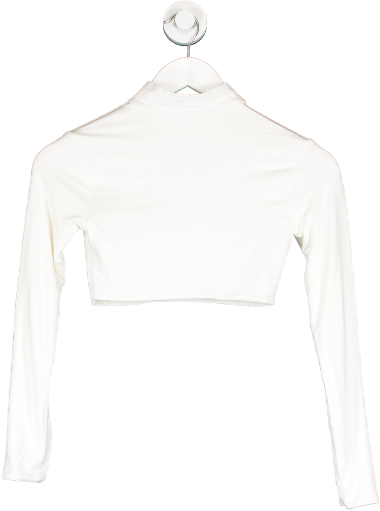 White High Neck Long Sleeve Crop Top