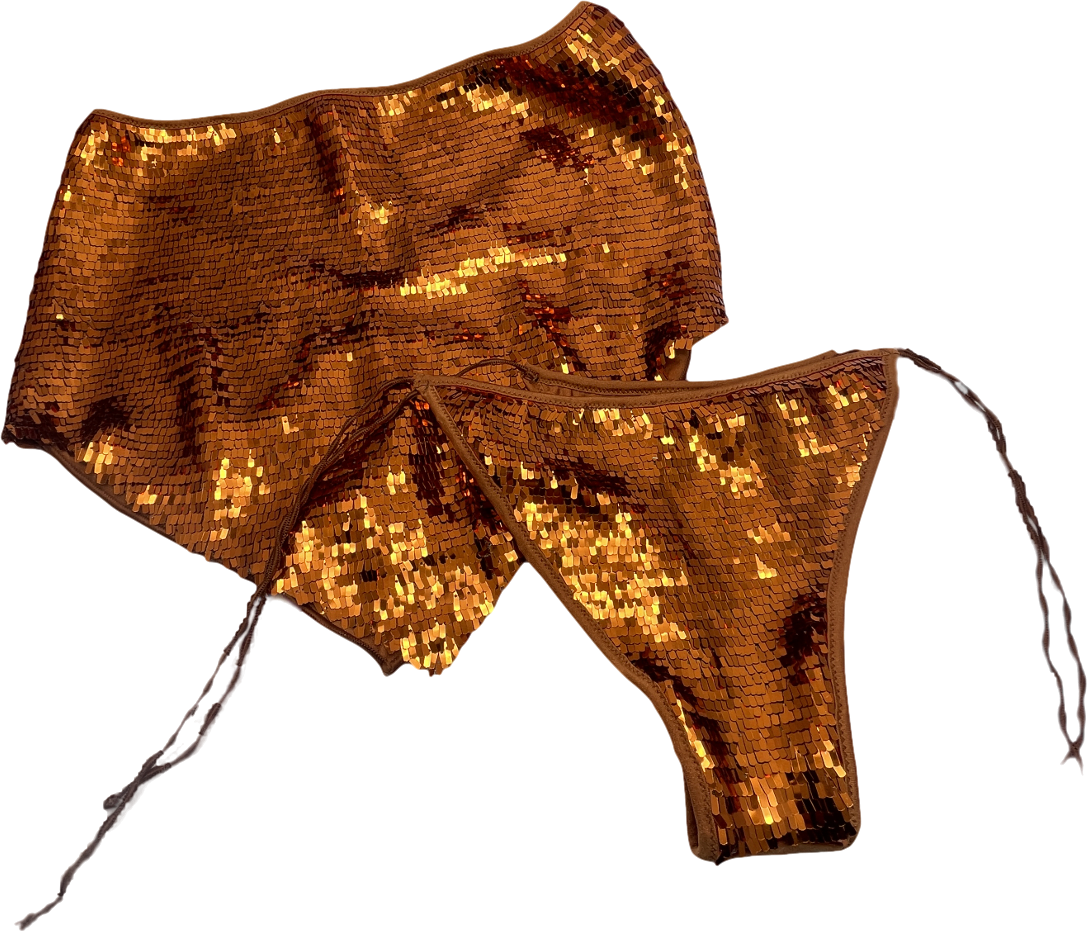 image of Oséree Burnt Orange Oseree Sequined Bandana Bikini UK S