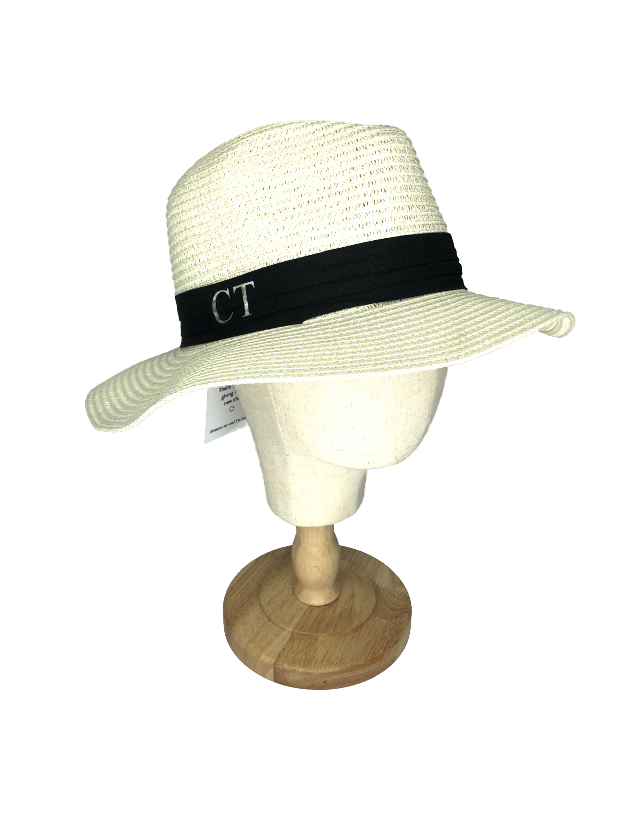 image of Cream Straw Fedora Hat With Ct Personalisation One Size