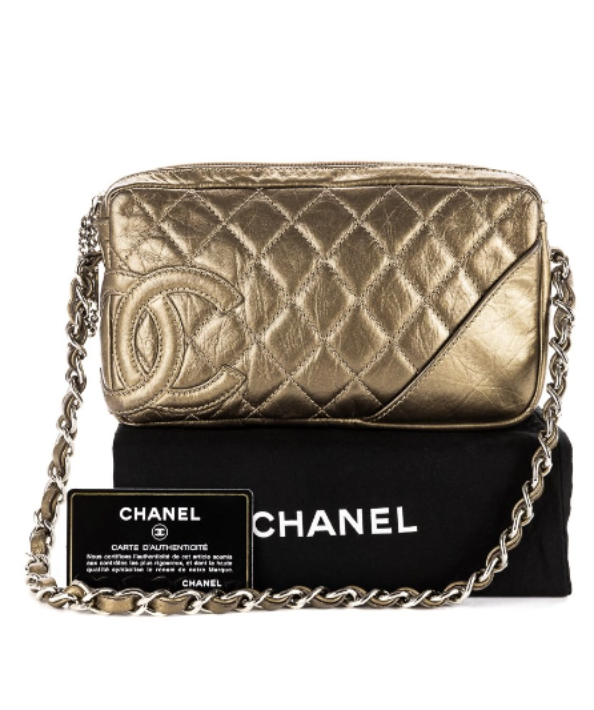 Chanel Bronze Gold Quilted CC Logo Leather Shoulder bag | Reliked