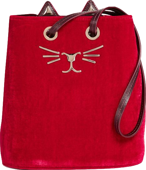 Image of Charlotte Olympia Red Feline Cat Bucket Bag Velvet Cross Body/top Handle One Size