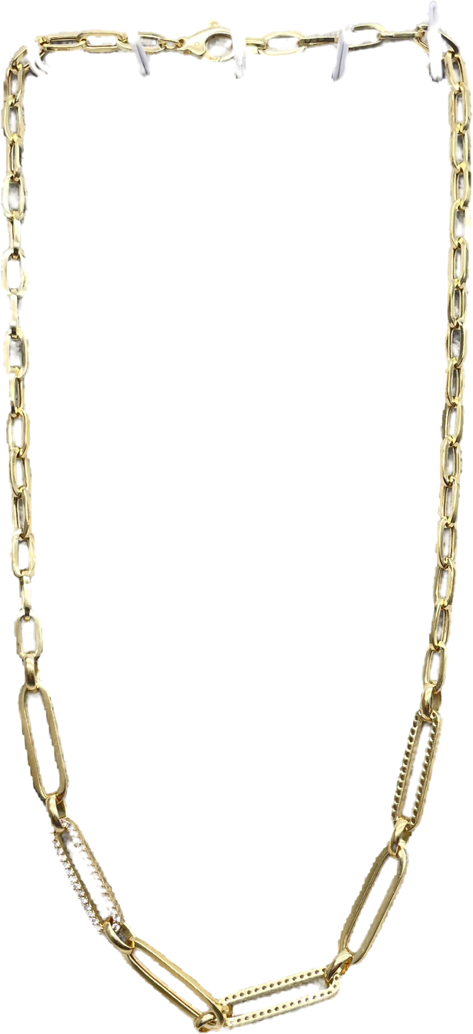 image of glambou Metallic 18k Gold Plated Pave Chain Link Necklace