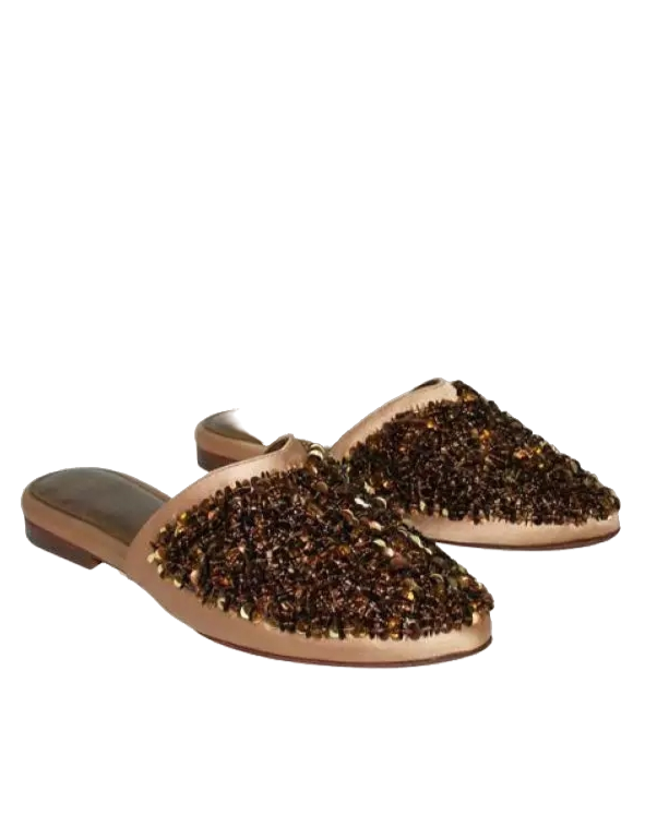 image of zyne Metallic Bronze Leather Beaded Mules UK 6 EU 39 👠