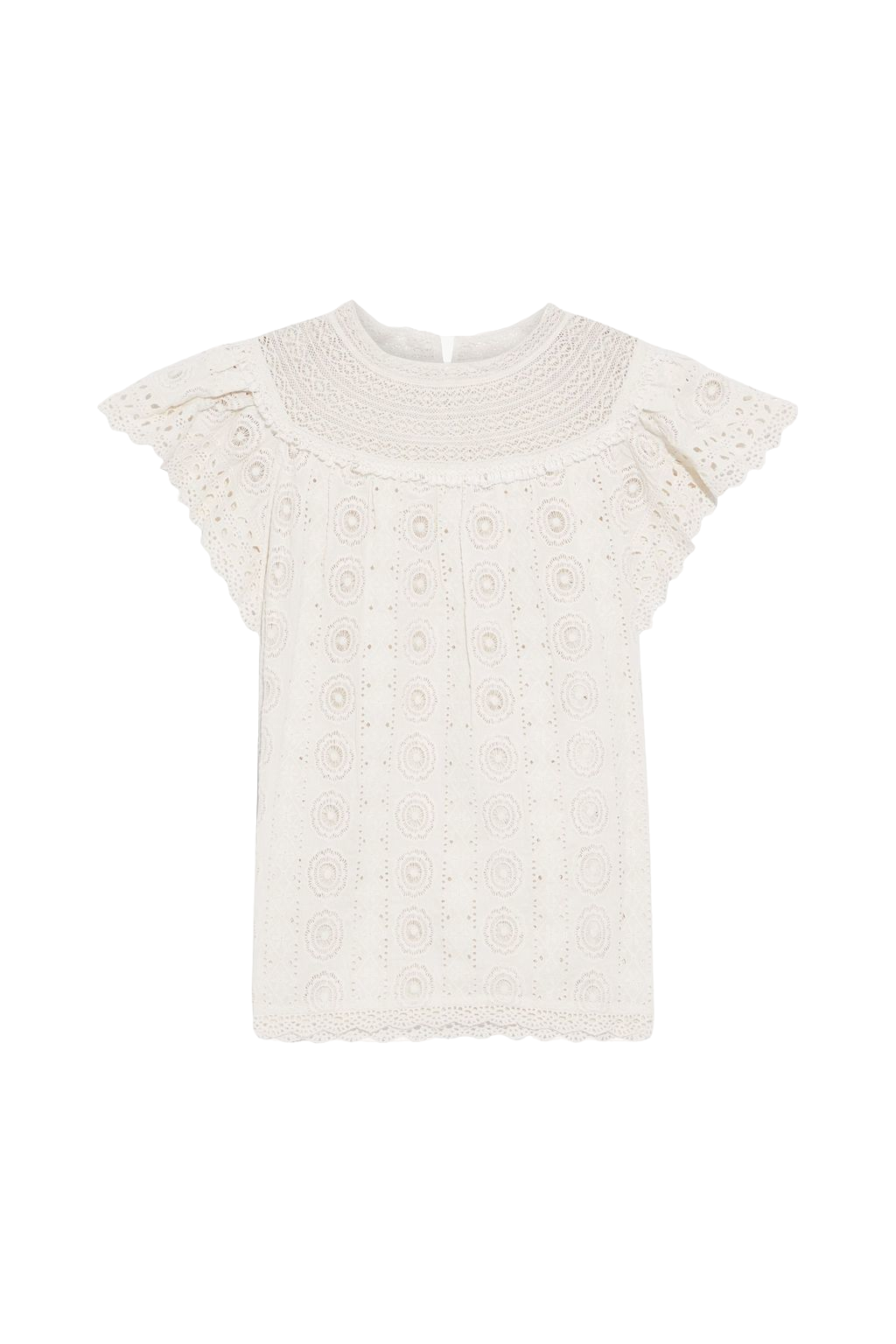 image of Ulla Johnson Cream Crocheted Lace-trimmed Broderie Anglaise Cotton Top BNWT UK 10