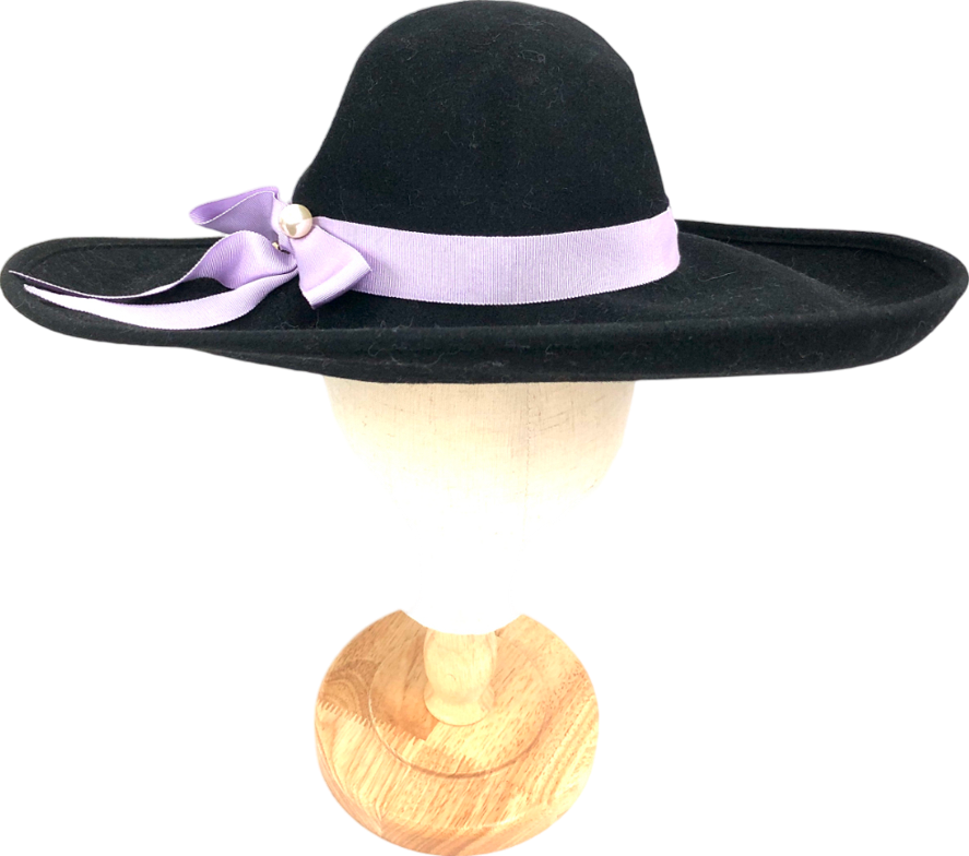 image of lock & co hatters Black Portobello Fedora Velour Hat With Purple Bow One Size