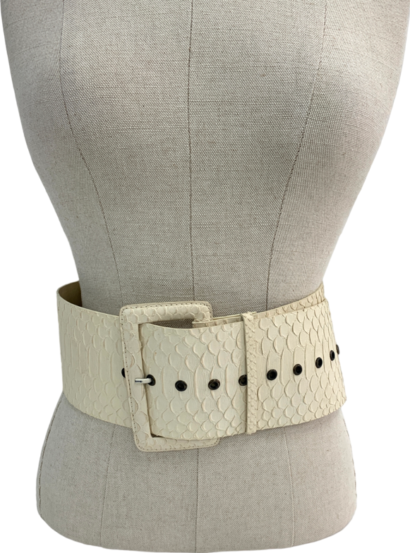 Image of Cream Wide Snakeskin Belt