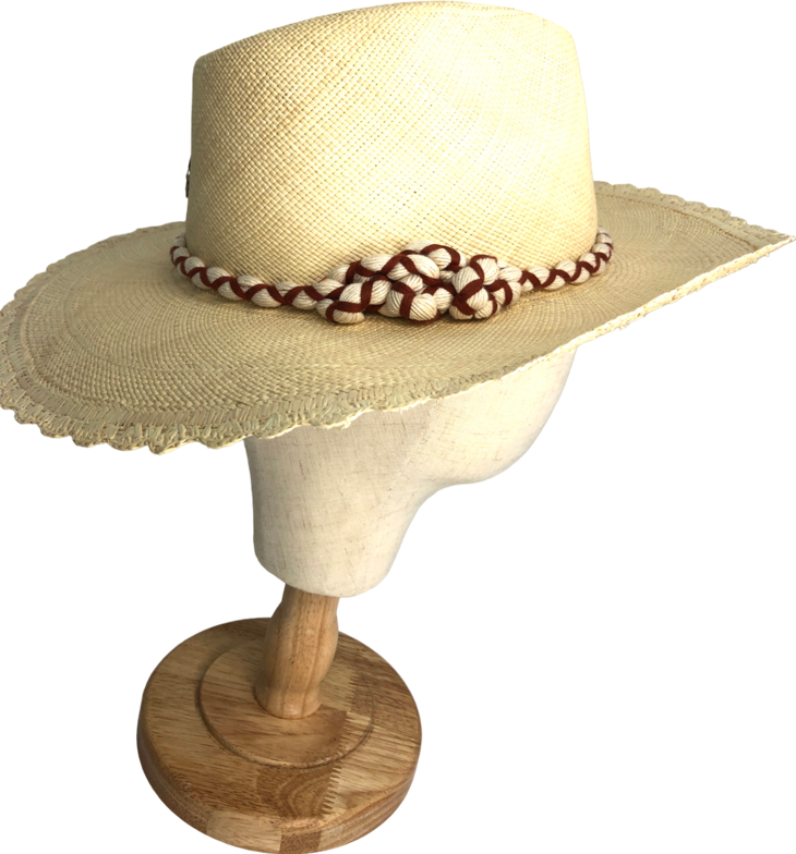 image of Freya Beige Rope Detail Western Style Hat UK S/M