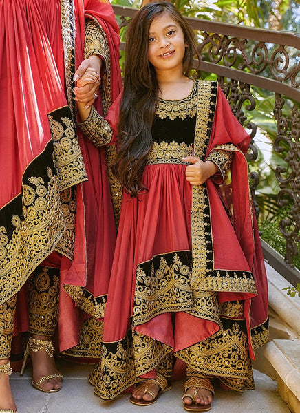 Kids Embroidered High Low Anarkali Style