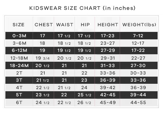 Size Chart – Lashkaraa