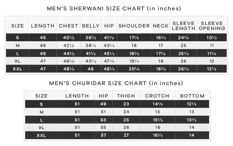 Standard Size Chart For Salwar Kameez