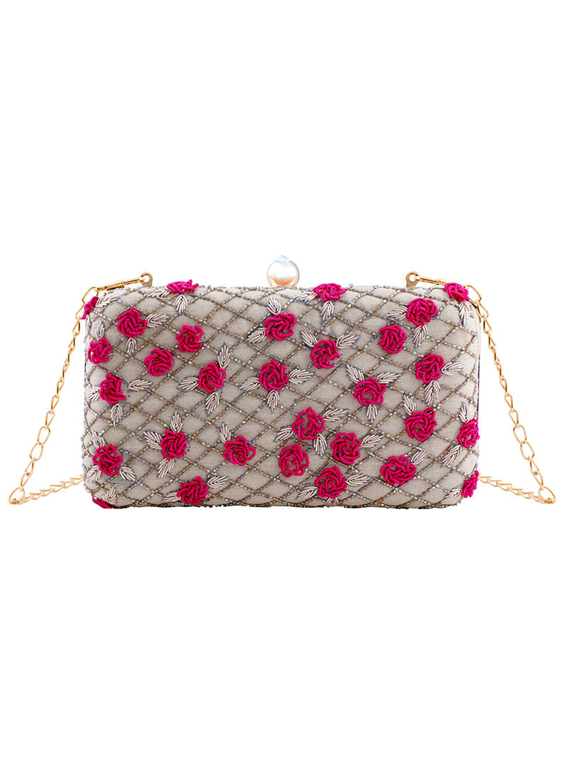 Golden Cream and Pink Embroidered Clutch Bag– Lashkaraa