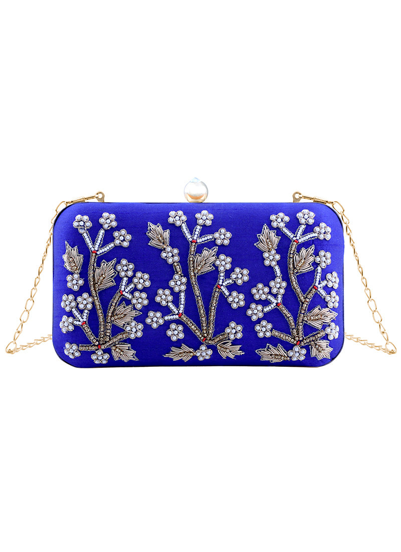 Royal Blue Embroidered Clutch Bag– Lashkaraa