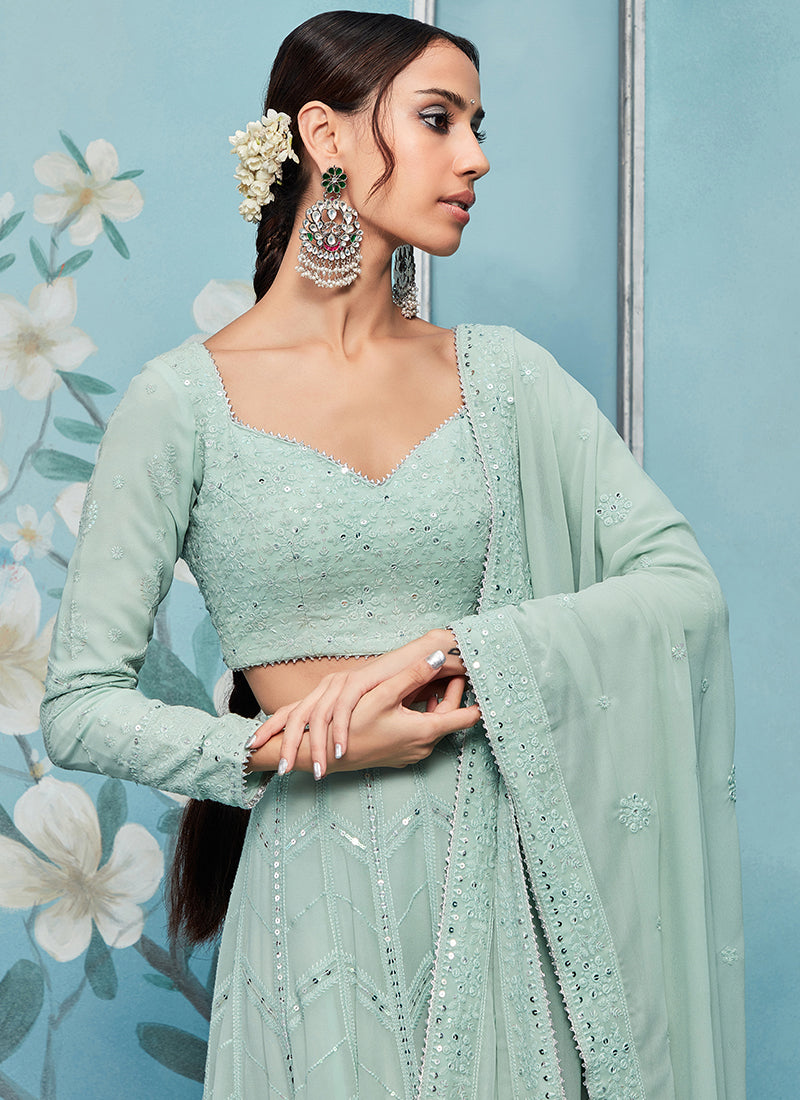 Mint Green Sequins Work Lehenga Choli Indian Wedding Wear Lengha valentine  Gift | eBay