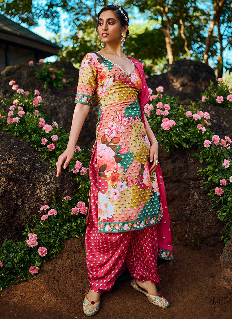 Multi Floral Printed Punjabi Suit – Lashkaraa