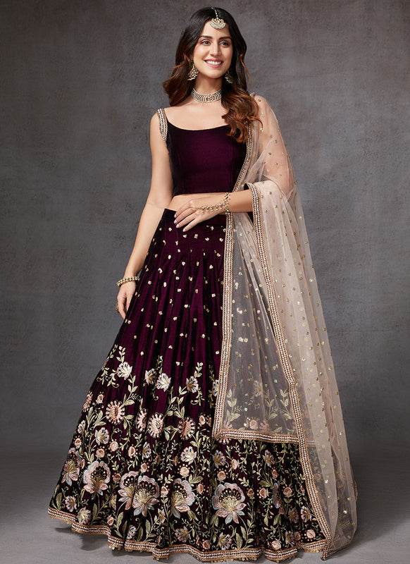 Peach Foil Embroidered Net Lehenga – Lashkaraa