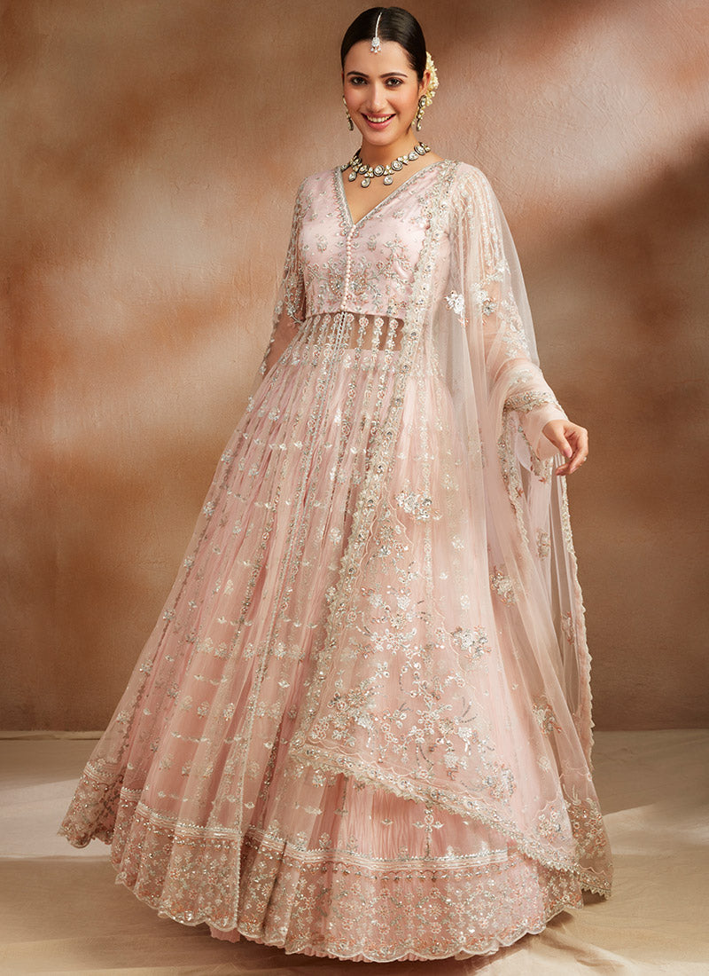 Peachy Pink Embroidered Straight Suit – Lashkaraa