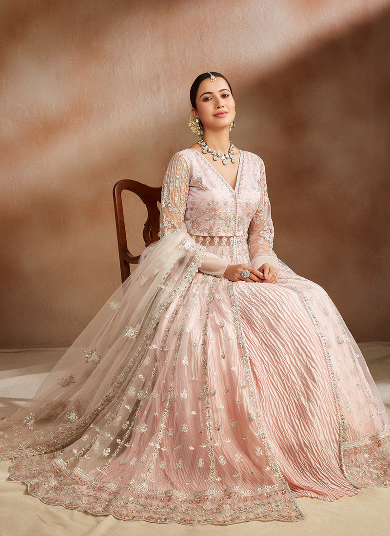 Peachy Pink Embroidered Straight Suit – Lashkaraa