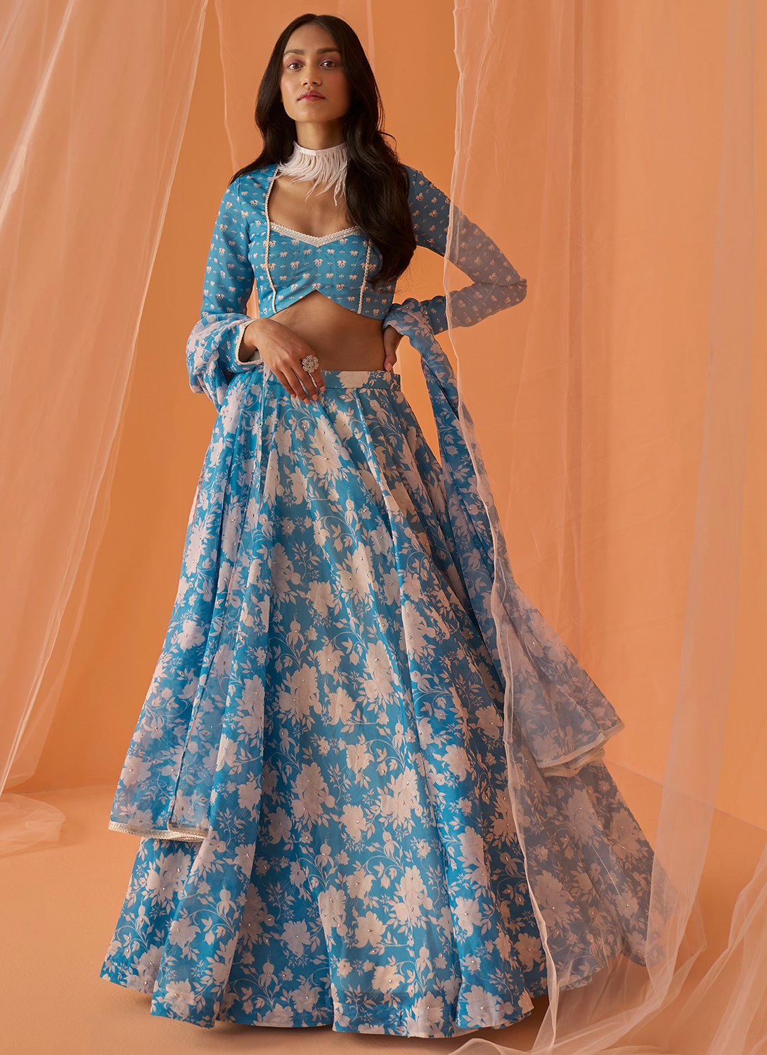 Sky blue net heavy thread embroidered wedding lehenga choli | Party wear  lehenga, Indian wedding outfits, Designer lehenga choli