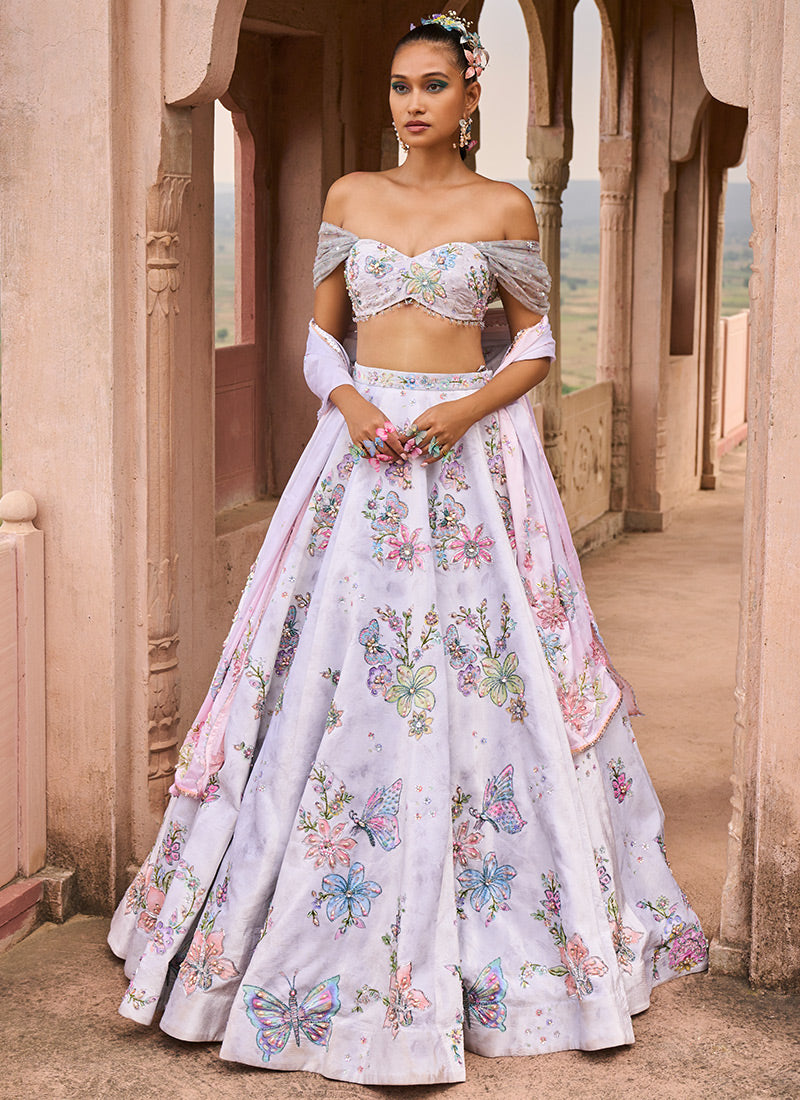 BridalTrunk - Online Indian Multi Designer Fashion Shopping WINE OFF  SHOULDER TIER LEHENGA SET