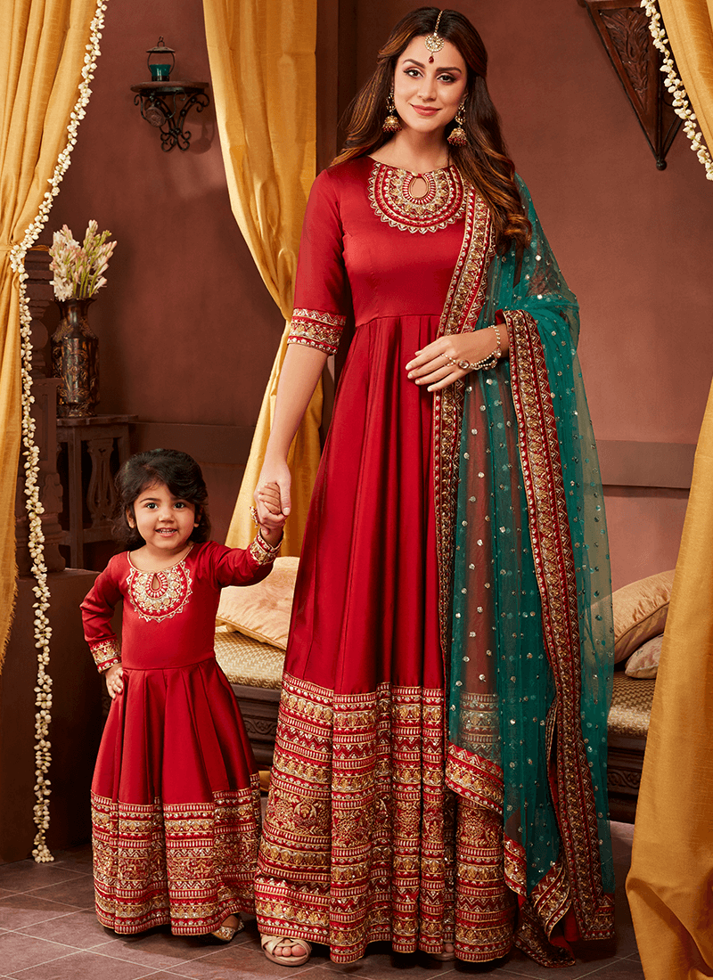 red and gold anarkali