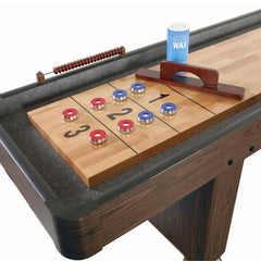 Shuffleboard Pucks on a Shuffleboard Table