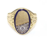 Vintage 14K White Gold Yellow Gold Men's Ring 10.75 Blue Enamel Clear CZ