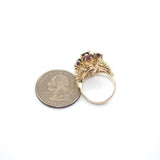 14K Yellow Gold Ring Size 6 Red Garnet Dome Halo, CMDSHINE