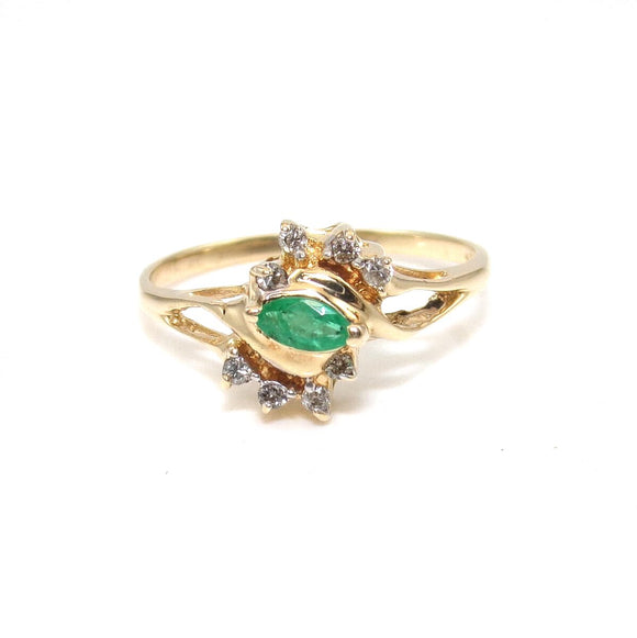 14K Yellow Gold Ring Size 7 Natural Emerald Diamond
