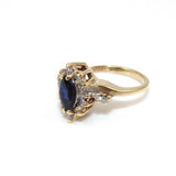 14K Yellow Gold Ring Size 4.75 Blue Sapphire Diamond Halo