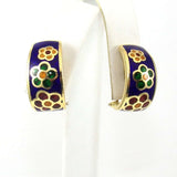 14K Yellow Gold White Gold Earrings Multi Color Enamel Flower Omega French Clip, CMDSHINE