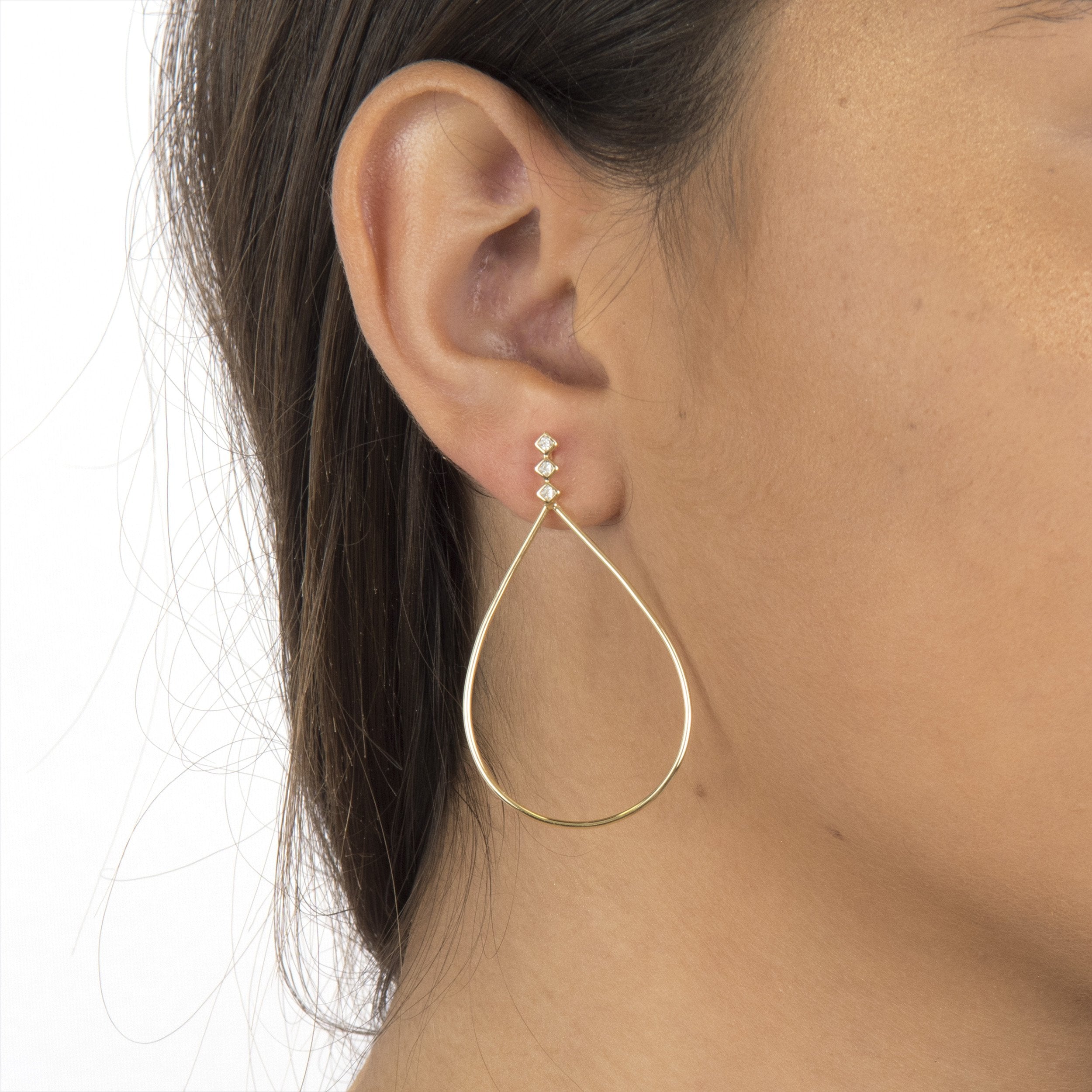 Open Pear Drop with Geometric Accent Stud Earrings