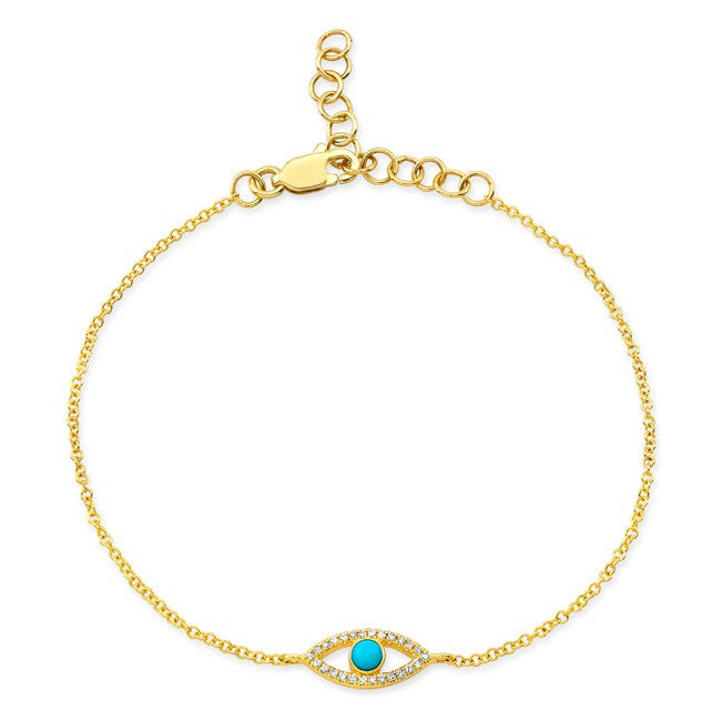 14k Gold Turquoise, Diamond and Gold Evil Eye Bracelet