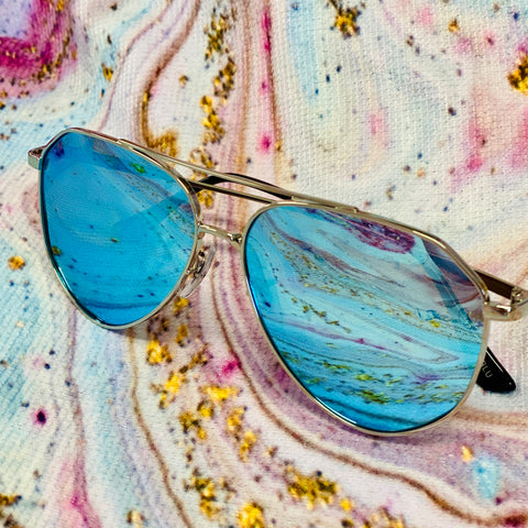 Blue Mirror Lenses Aviator Sunglasses