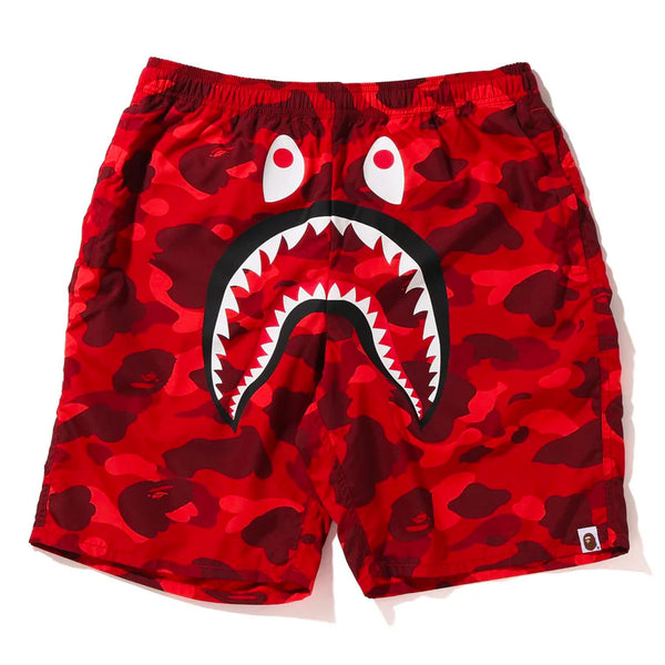 Bape Color Camo Shark Beach Shorts Red | PLUS