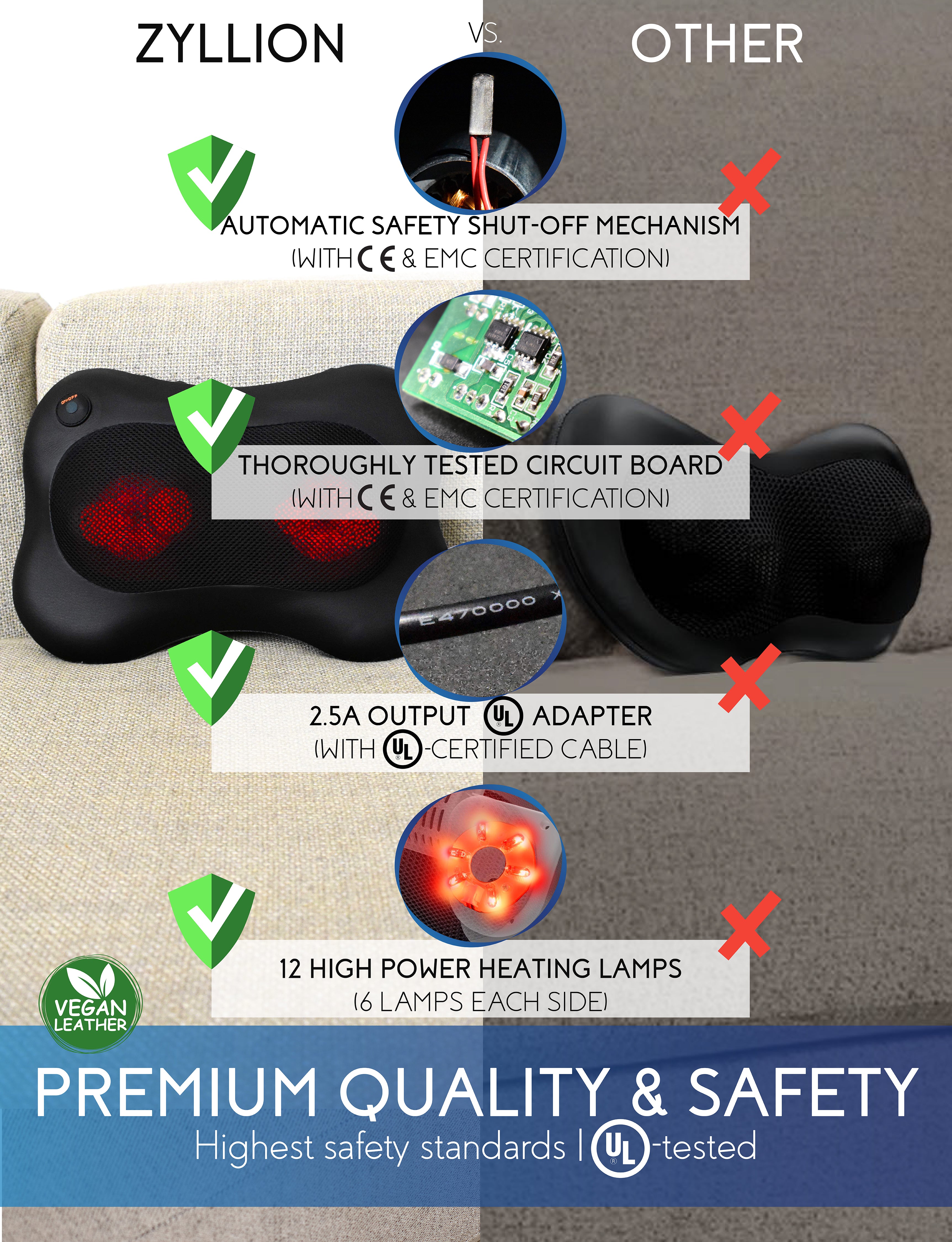 Zyllion Shiatsu Back and Neck Massager - Cordless Rechargeable 3D Kneading  Massage Pillow with Heat for Muscle Pain Relief - Black (ZMA-13RB-BK)