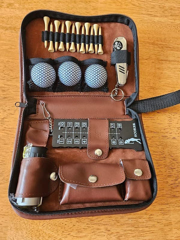 Elegant Leather Golf Accessory Set with Multiple Compartments