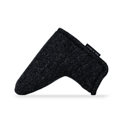 Sophisticated Outer Hebrides Black Harris Tweed headcover for blade putters, designed for elegance and durability.