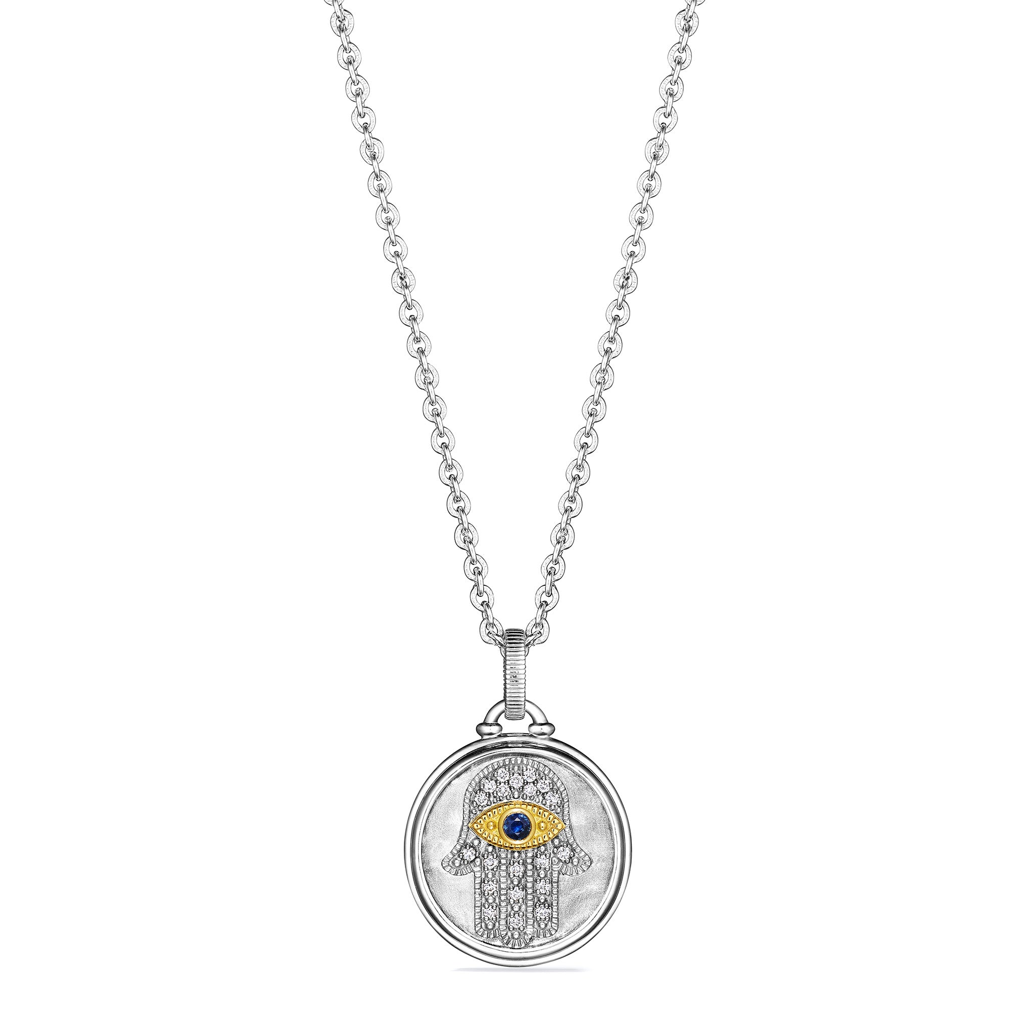 Judith Ripka Evil Eye Hamsa Pendant with Black Sapphire, Blue