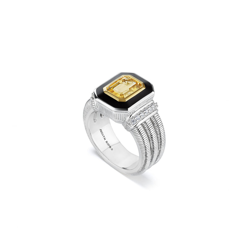 Adrienne Ring with Enamel, Champagne Citrine, Diamonds and 18K Gold