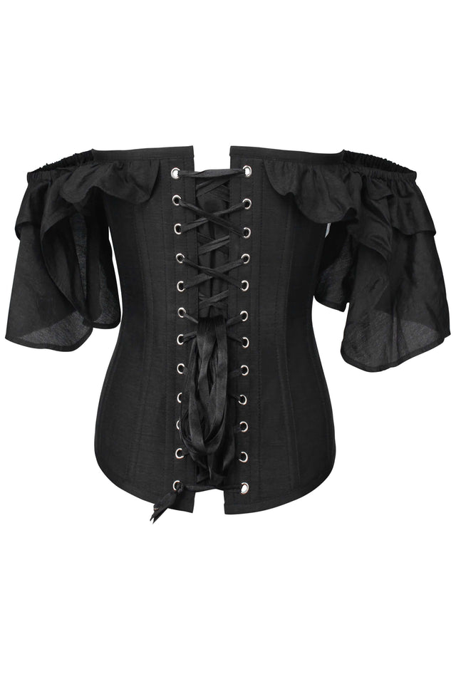 Black Satin Corset Top With Waterfall Sleeves Corset Story Uk