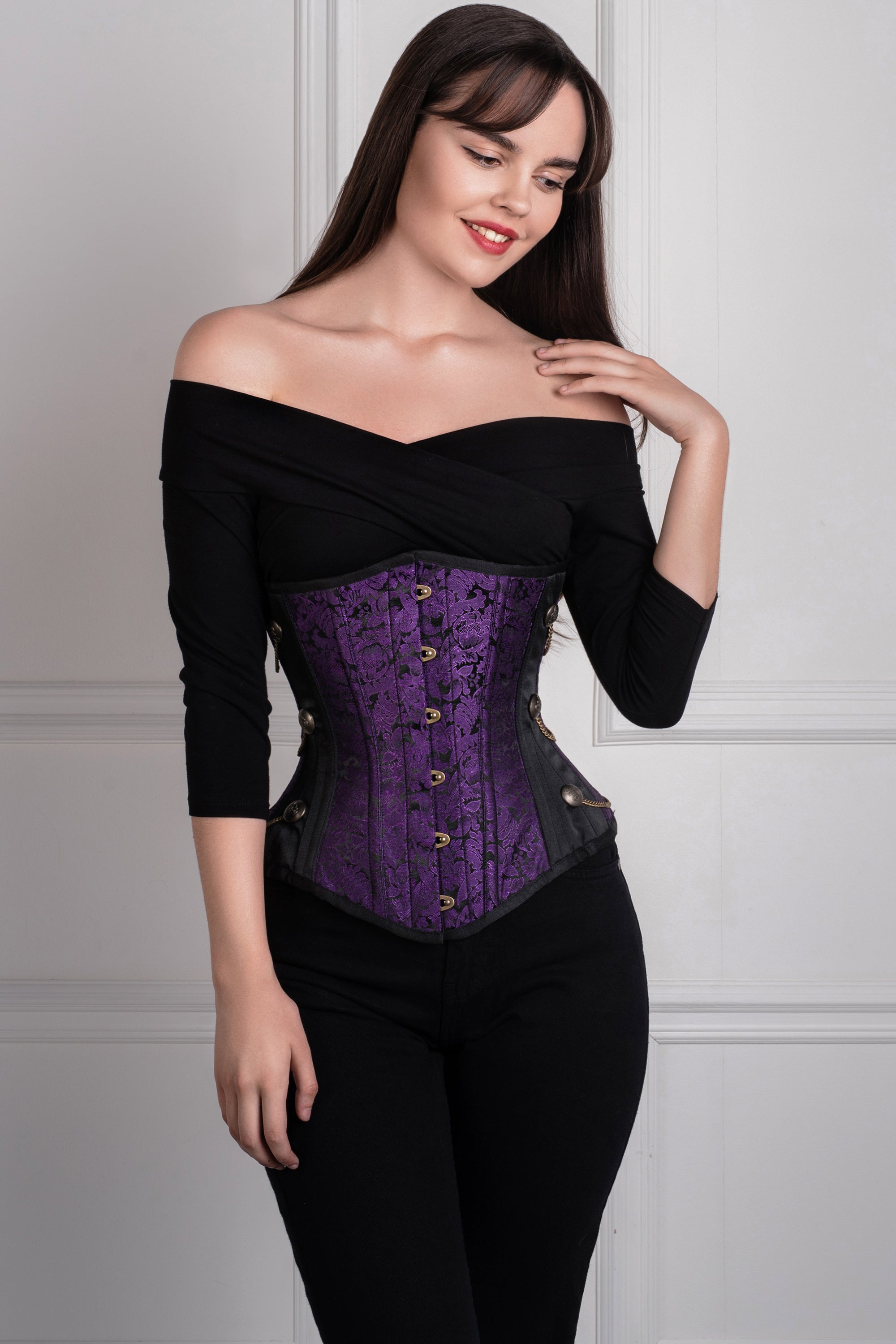 Purple Steampunk Longline Underbust Corset - Corset Story UK product image